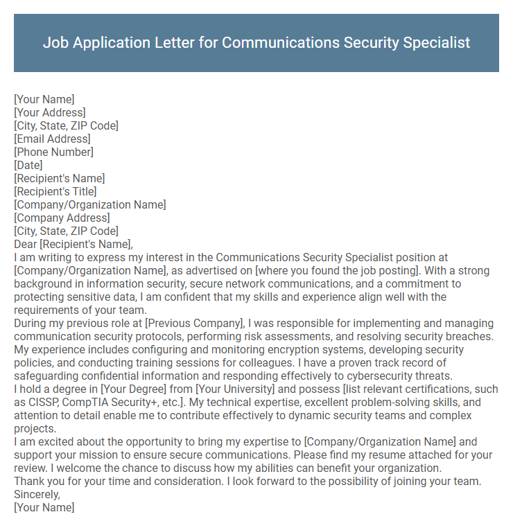 Job Application Letter for Communications Security Specialist