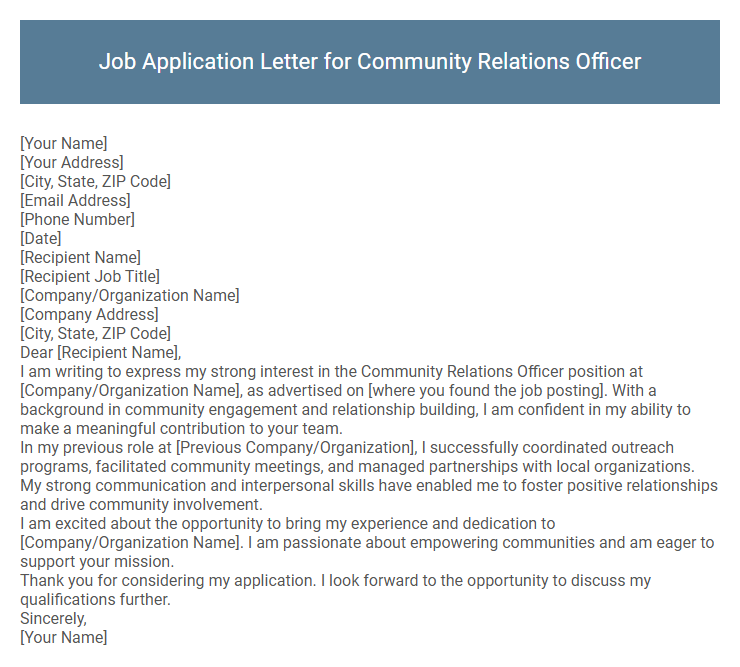 Job Application Letter for Community Relations Officer