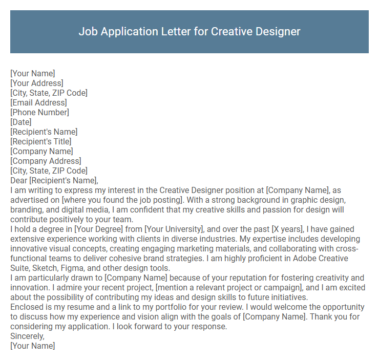 Job Application Letter for Creative Designer