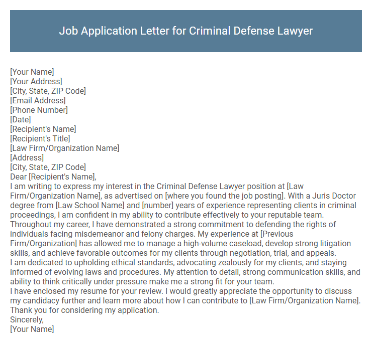 Job Application Letter for Criminal Defense Lawyer