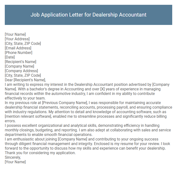 Job Application Letter for Dealership Accountant