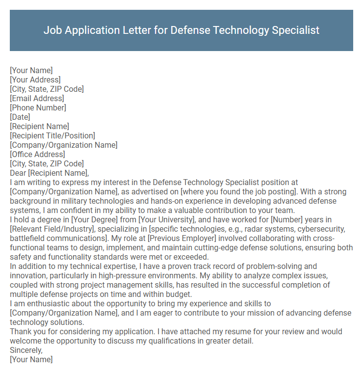 Job Application Letter for Defense Technology Specialist