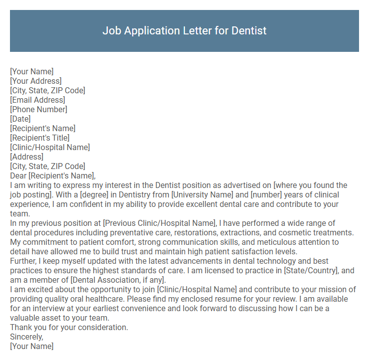 Job Application Letter for Dentist