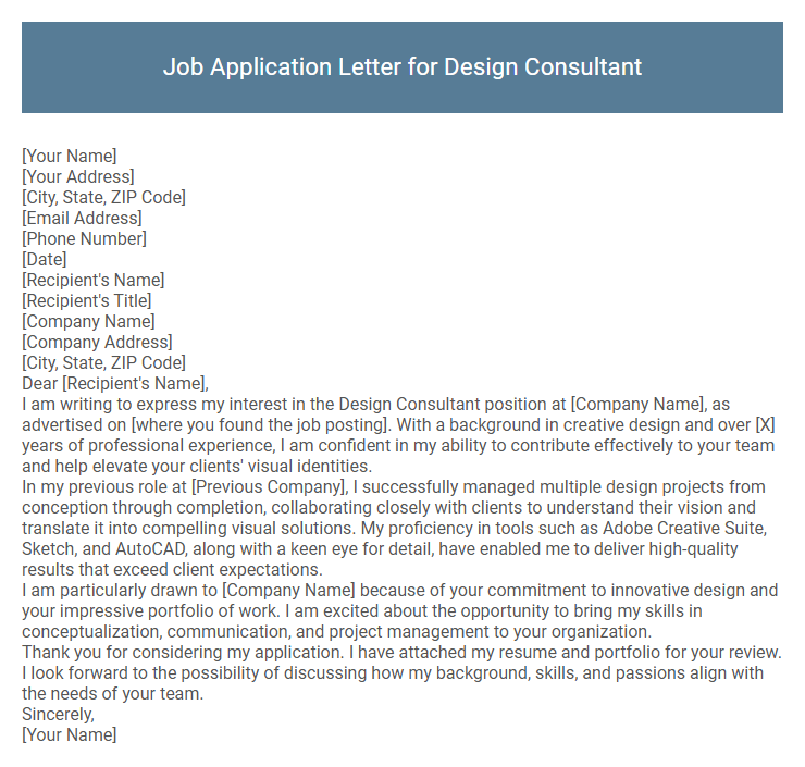 Job Application Letter for Design Consultant