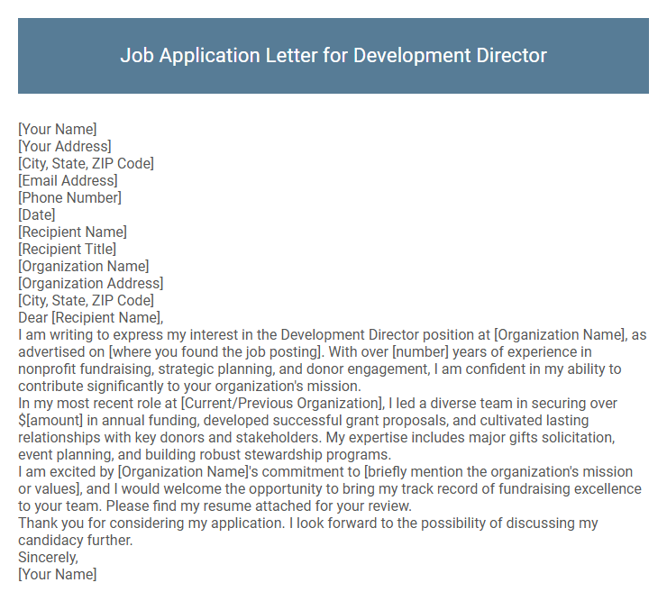 Job Application Letter for Development Director