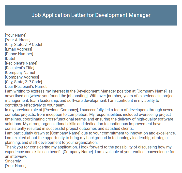 Job Application Letter for Development Manager