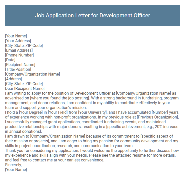 Job Application Letter for Development Officer