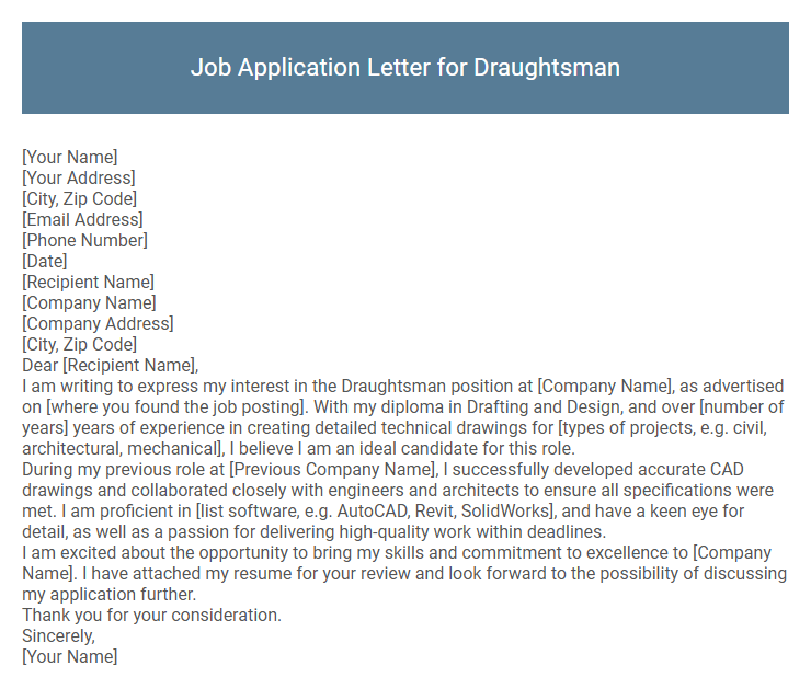 Job Application Letter for Draughtsman