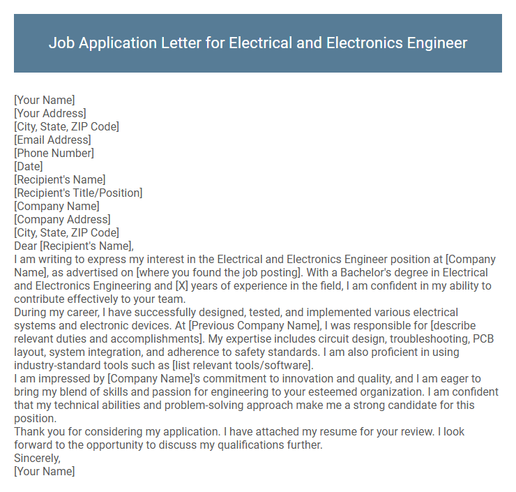 Job Application Letter for Electrical and Electronics Engineer
