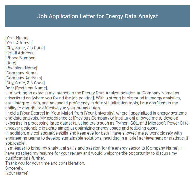 Job Application Letter for Energy Data Analyst