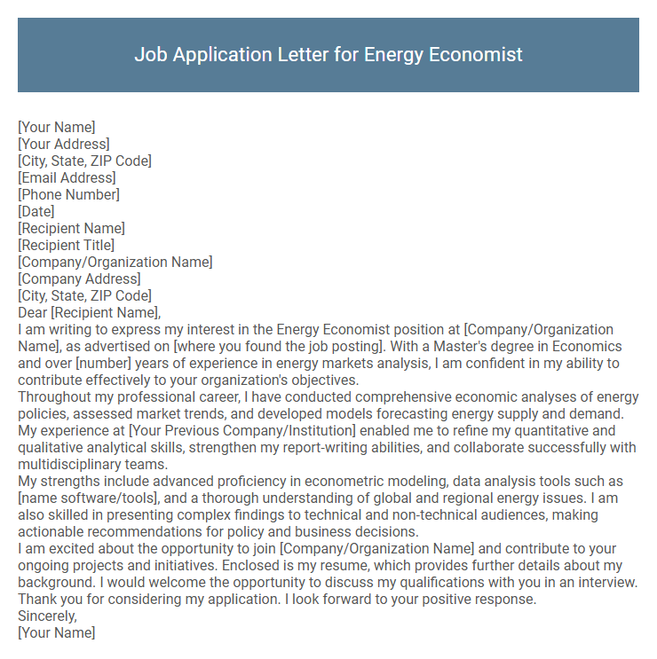 Job Application Letter for Energy Economist