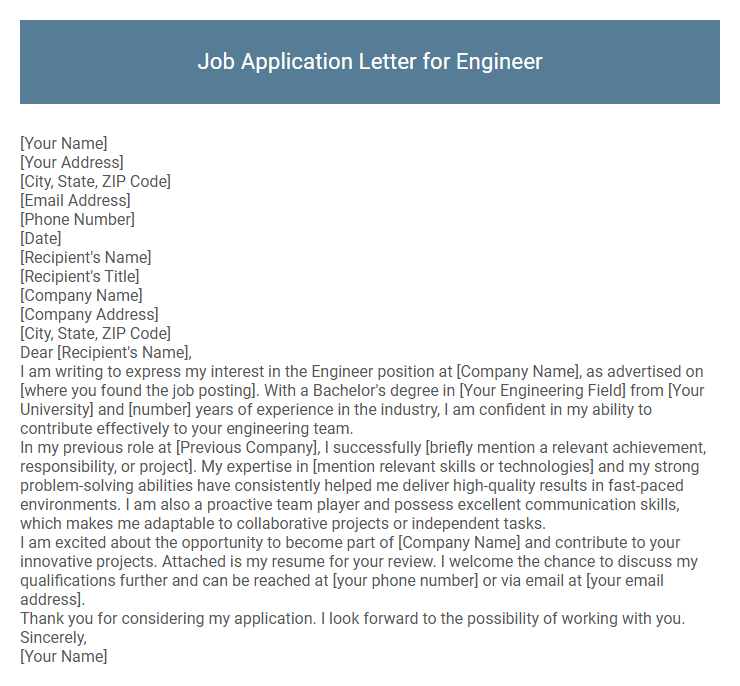 Job Application Letter for Engineer