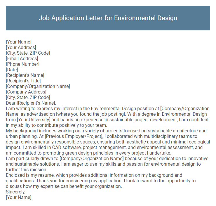Job Application Letter for Environmental Design