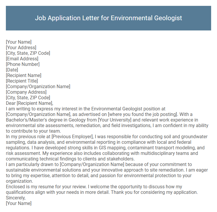 Job Application Letter for Environmental Geologist