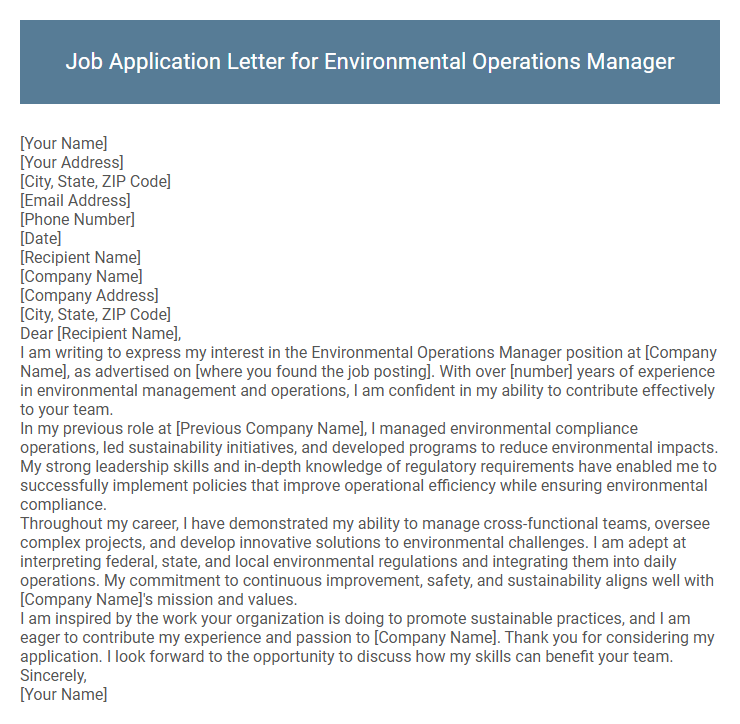 Job Application Letter for Environmental Operations Manager