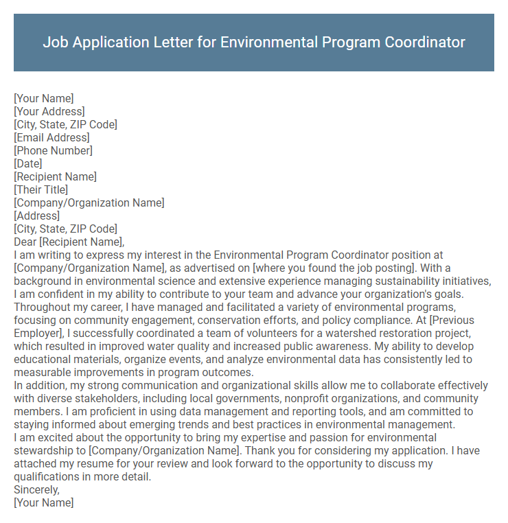 Job Application Letter for Environmental Program Coordinator