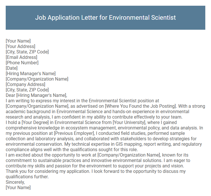 Job Application Letter for Environmental Scientist
