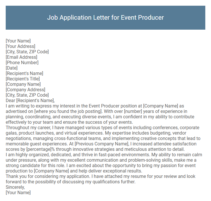 Job Application Letter for Event Producer