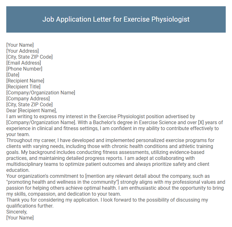 Job Application Letter for Exercise Physiologist