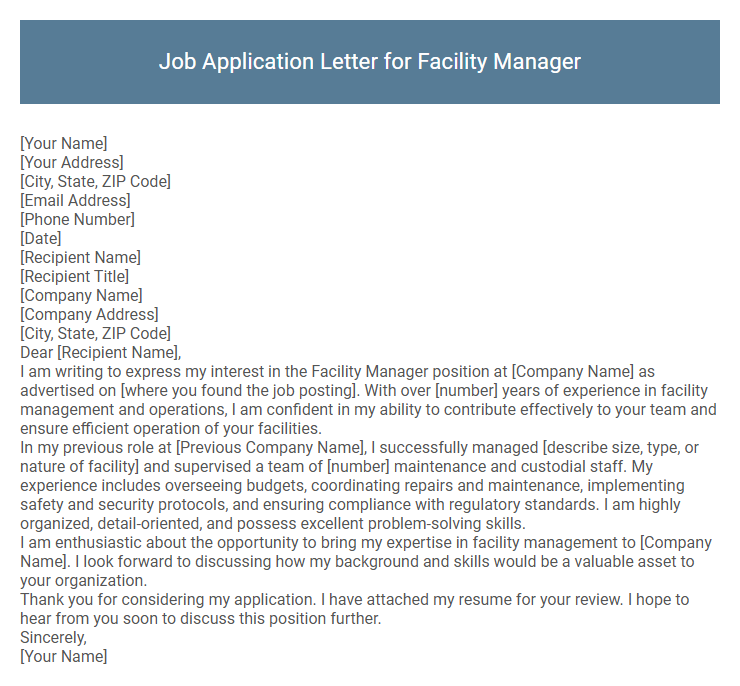 Job Application Letter for Facility Manager