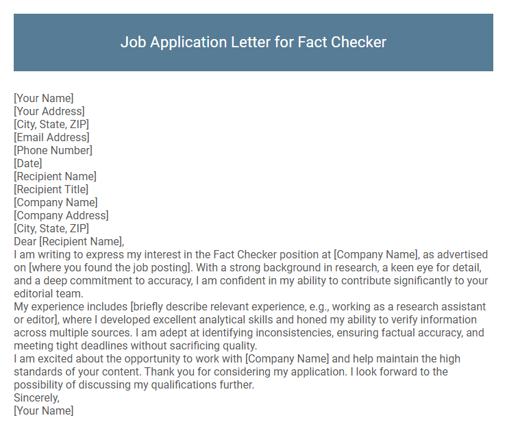 Job Application Letter for Fact Checker