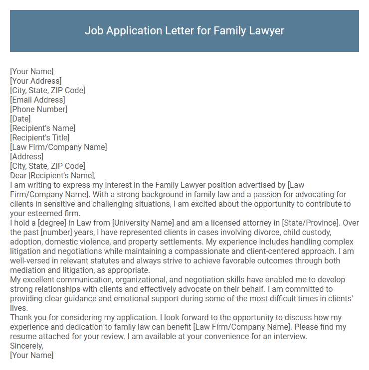 Job Application Letter for Family Lawyer
