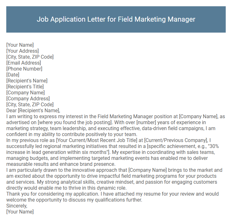 Job Application Letter for Field Marketing Manager