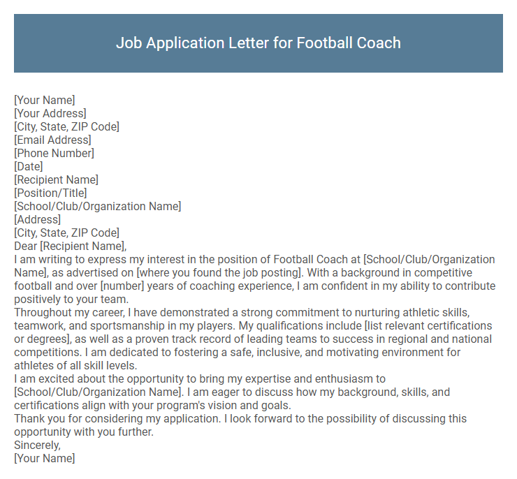 Job Application Letter for Football Coach