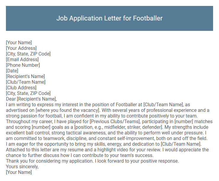 Job Application Letter for Footballer