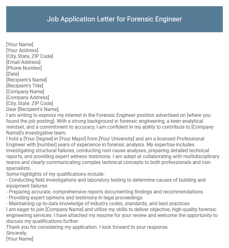 Job Application Letter for Forensic Engineer