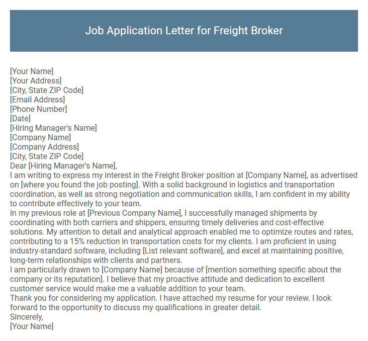 Job Application Letter for Freight Broker