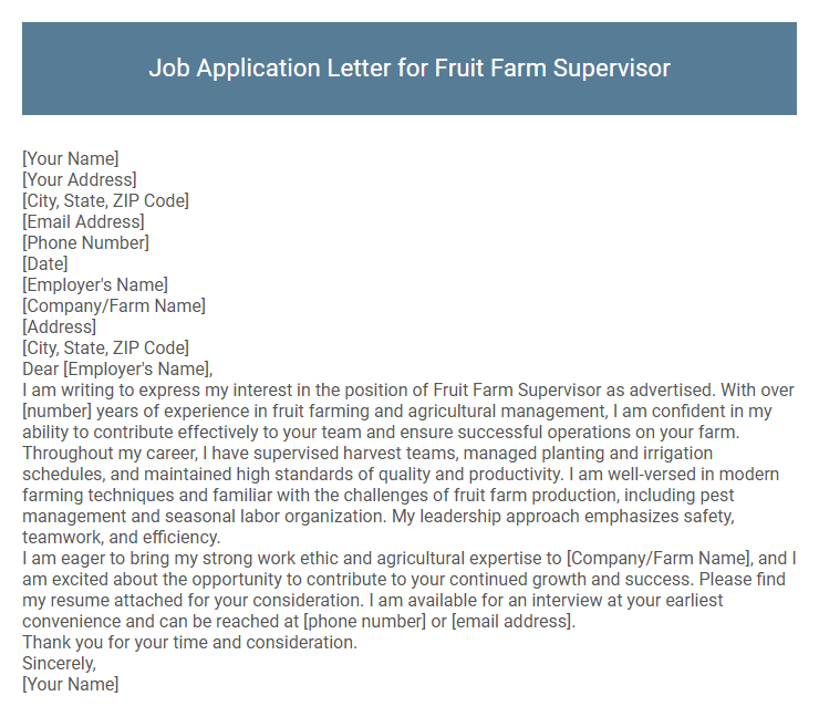 Job Application Letter for Fruit Farm Supervisor