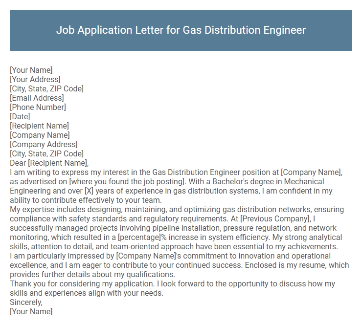 Job Application Letter for Gas Distribution Engineer