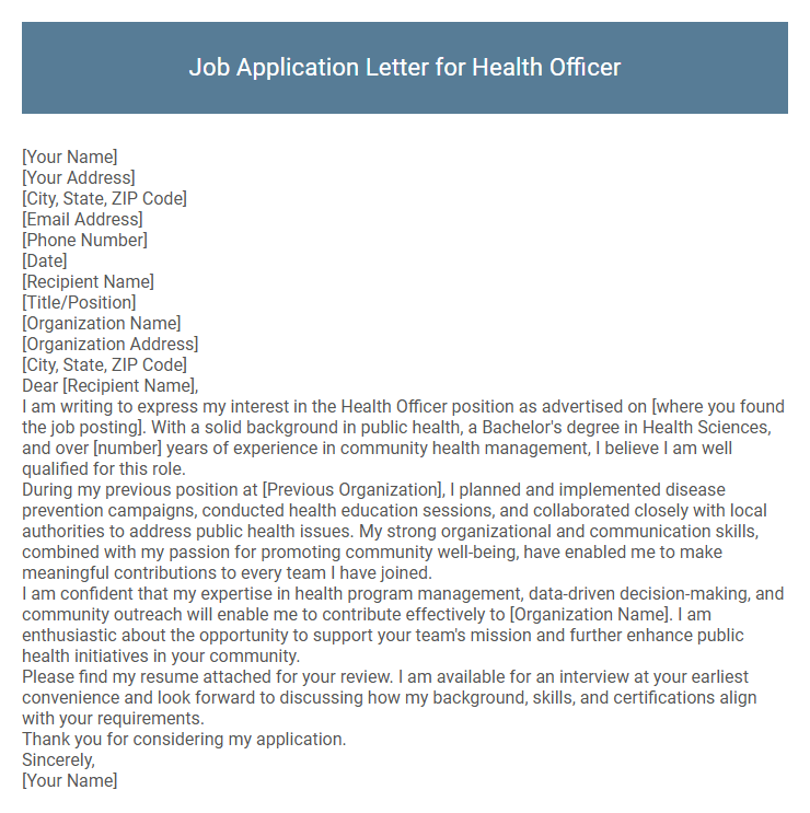 Job Application Letter for Health Officer
