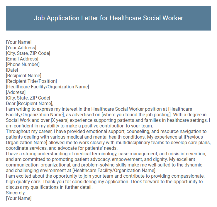 Job Application Letter for Healthcare Social Worker