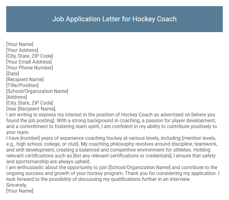 Job Application Letter for Hockey Coach