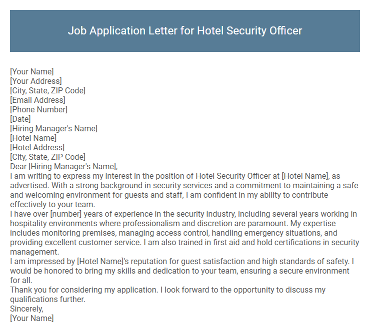 Job Application Letter for Hotel Security Officer