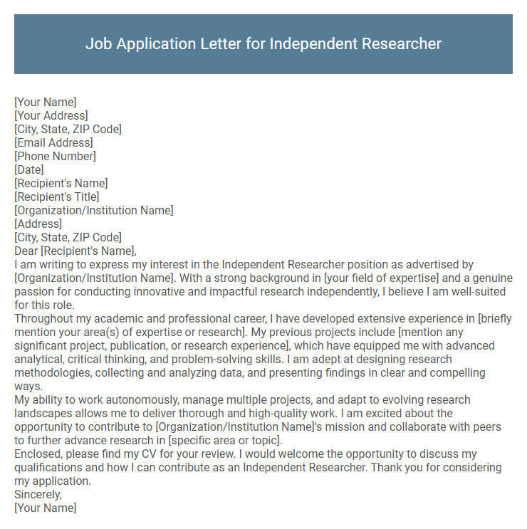 Job Application Letter for Independent Researcher