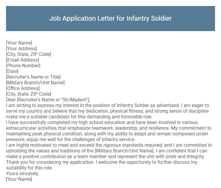 Job Application Letter for Infantry Soldier