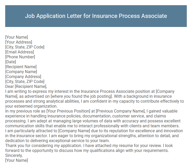 Job Application Letter for Insurance Process Associate