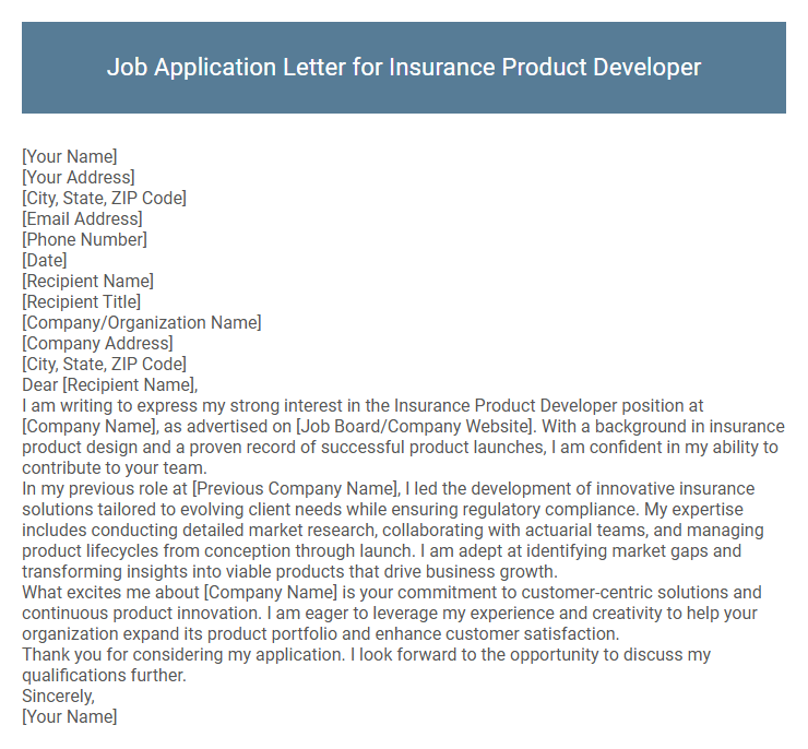 Job Application Letter for Insurance Product Developer