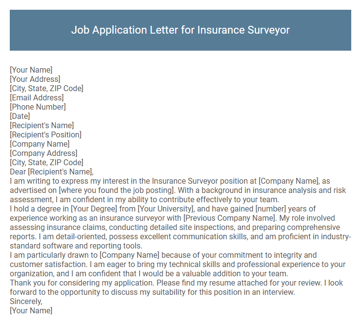 Job Application Letter for Insurance Surveyor