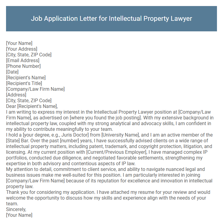 Job Application Letter for Intellectual Property Lawyer