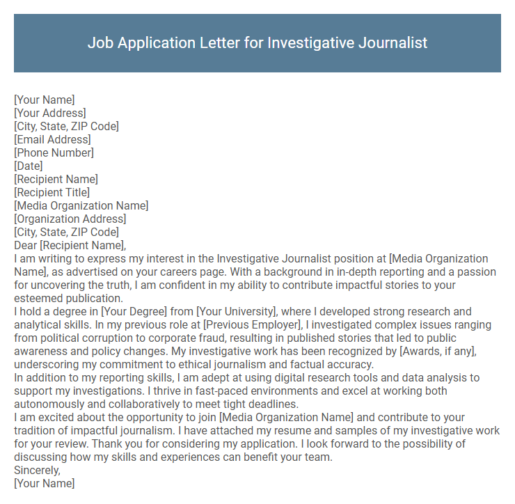 Job Application Letter for Investigative Journalist