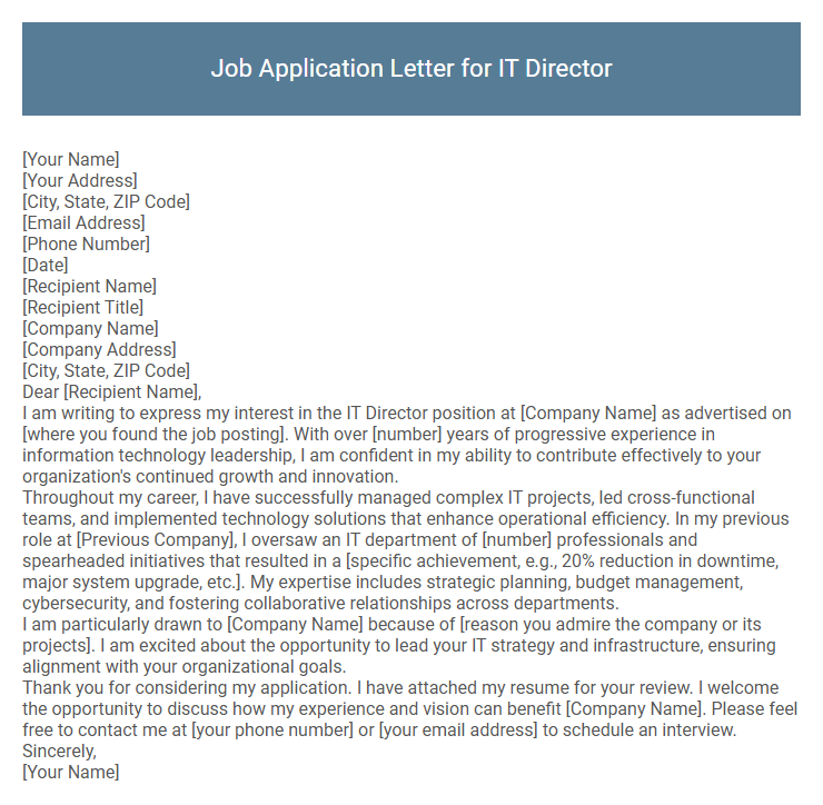 Job Application Letter for IT Director