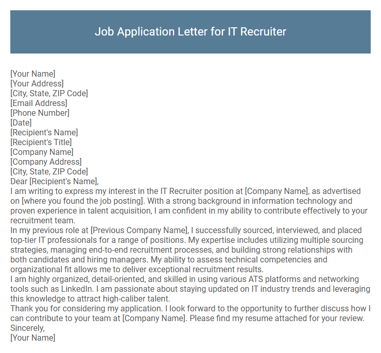 Job Application Letter for IT Recruiter