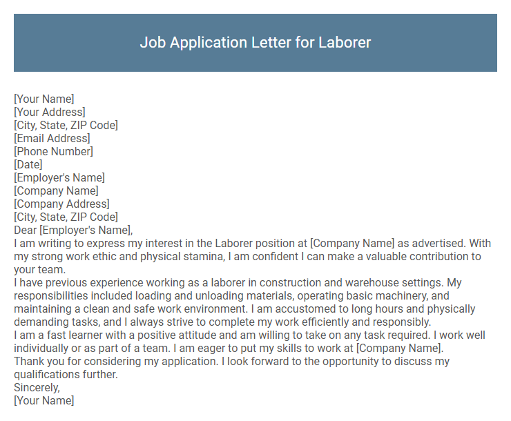 Job Application Letter for Laborer