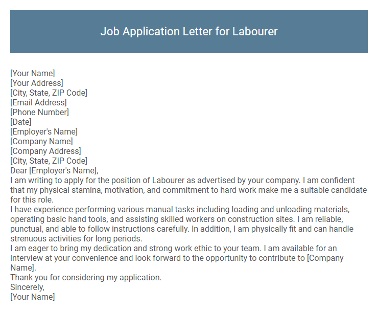 Job Application Letter for Labourer