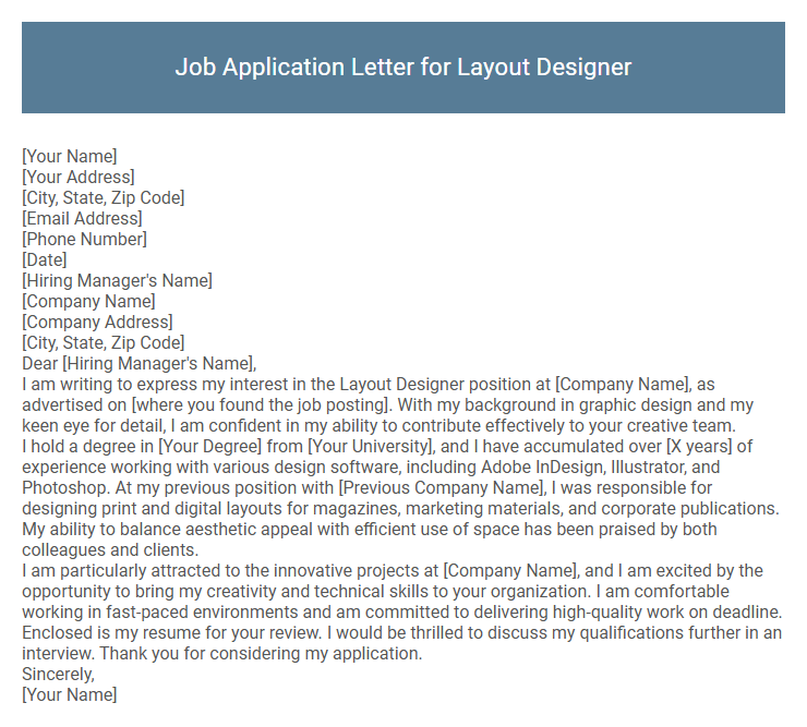 Job Application Letter for Layout Designer