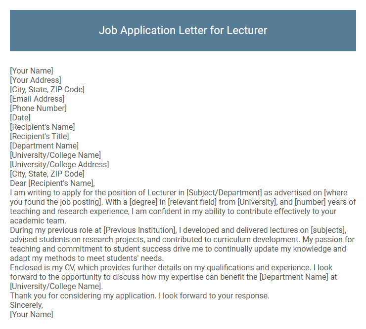 Job Application Letter for Lecturer